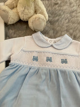 Load image into Gallery viewer, ‘Trains’ smocked sleep suit
