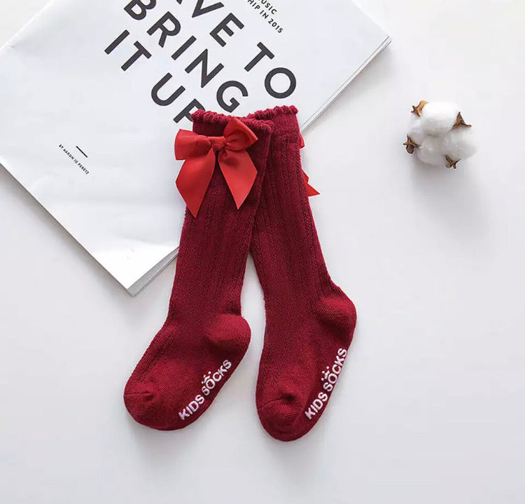 Knee high bow socks - Red