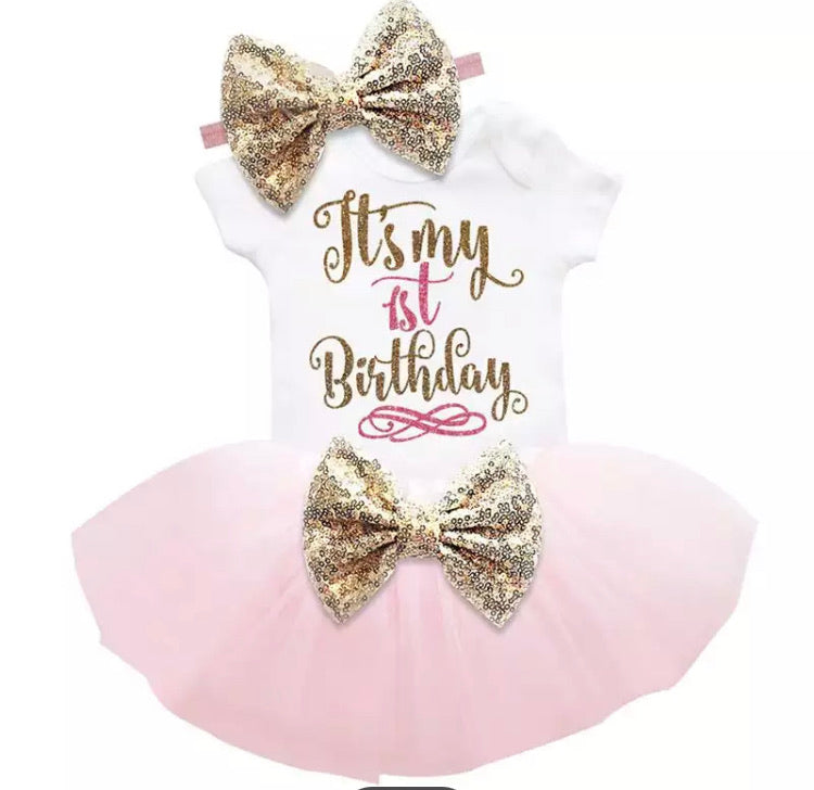 1st Birthday Tutu Set - pink and gold